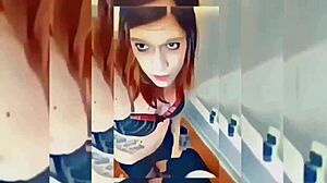 Hot shemale teasing in the bathroom, undressing slowly