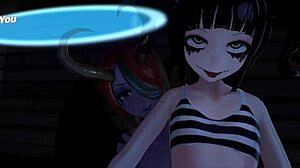 monster girl island halloween special, elven chick dominates with neko sis