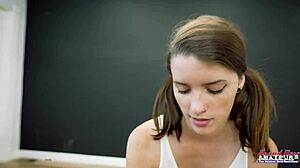 petite starshine deepthroats cock after masturbating