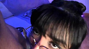 Cute girl with glasses gives an amazing sloppy blowjob