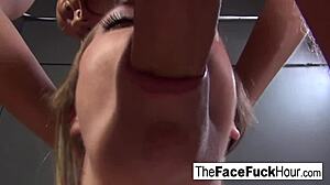 The teen slut says, I'll blow your cock rough until you cum on my face.