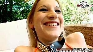 skinny brunette teen 18+ with small tits gets slammed by a big cock hard