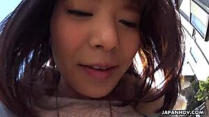 Hey, watch Haruka Miura finger and toy her trimmed pussy!