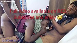 Homealone TEAMS UP with MUSCULAR GUY to ROUGH FUCK BENT OVER GIRLFRIEND in THREESOME!