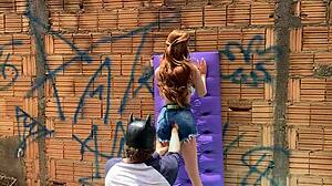 Naughty young Latina girl gets hand sucked in ass with sex toy in public!