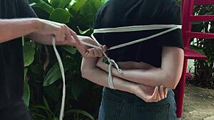 I punished her by tickling her feet outdoors