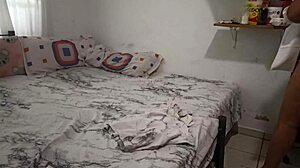 Sexy stepmom cleans bedroom in thong and records for stepson