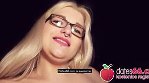 Curvy Blonde Nerd Mariella Sun Gets Cumshot on Glasses in Public!