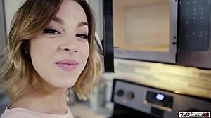 evelin gets doggystyled hard in the kitchen with monster cock