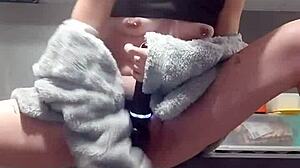 Redhead Girlfriend Uses Dildo on Countertop Solo