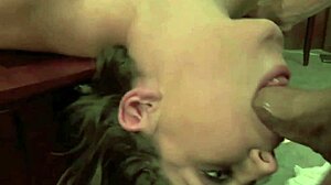 horny brunette in lingerie gets fucked by her boss and eats his cum