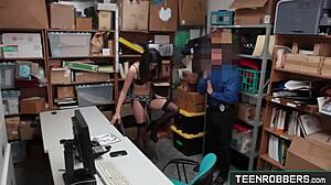 I witnessed a hot girl shoplifter in lingerie getting caught and handled by the guard at the office.