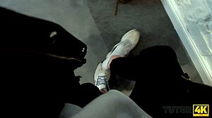 tutor with short hair whispers, 'ready for our unforgettable affair in stockings?'