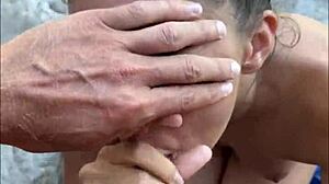 Risky beach blowjob with sloppy teen model in pov backstage.