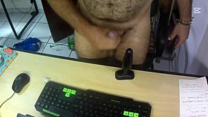 Jerking My Big Black Cock Over Desk Until I Cum