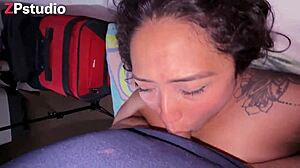 latina teen sucks cock and cums on tits