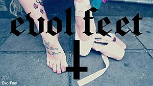 ballerina in ballet shoes walks down the street