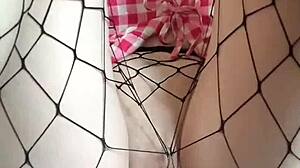 Innocent Girl Plays with Big Dildo Through Pantyhose Until She Cums?