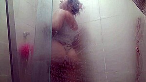 Wife teases electrician, fucks in shower! Hidden from husband, gaping bareback blowjob!
