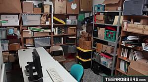 I witnessed a hot girl shoplifter in lingerie getting caught and handled by the guard at the office.