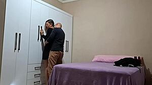 Stepdaughter gives stepfather blowjob and cowgirl sex.