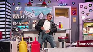 Anna Claire Clouds serves hot cups to biker Victor Ray.