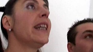 Slutty milf watches boyfriend give blowjob