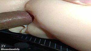 Intense Anal Action with Candy in Swimsuit on Desk Close-Up