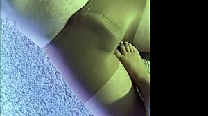 wife makes husband wear wet pantyhose for kinky footjob fetish