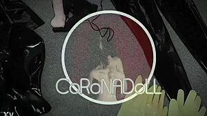 Self-Bondage In Latex Catsuit With Gas Mask