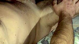 mature handjob on big cock leads to cum swapping at night