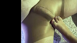 wife makes husband wear wet pantyhose for kinky footjob fetish