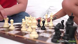 Horny blonde fucked hard on chessboard!