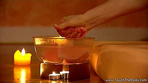 Couple enjoys sensual massage session.