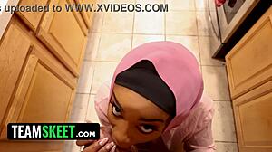 Shy hijab girl learns weird american tradition with blowjob and dirty talk