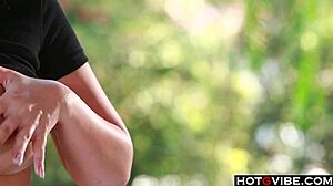 Curvy Brunette Rubs Her Pussy Outdoors!