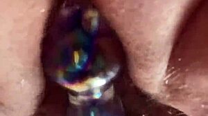 up close hairy pussy glass dildo masturbation solo