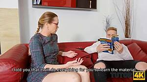 hey, tutor4k guy skips physics to stretch hot blonde tutor
