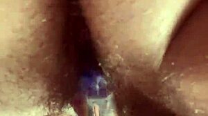 up close hairy pussy glass dildo masturbation solo
