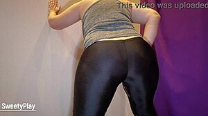 bbw amateur wets leggings with pee in homemade fetish clip