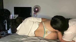 Lesbians rub bodies in underwear to orgasm