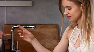 Light fairy with tiny waist enjoys a morning routine instead of coffee