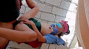 Pinay teen student exhibitionist flashing and hard fucked by construction workers close up