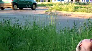 Pretty blonde in wild public gangbang orgy
