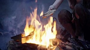 Fantasy baremaidens at campfire?