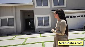 Sexy hot brunette Angelina Moon sucking huge dick deep!