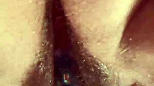 up close hairy pussy glass dildo masturbation solo