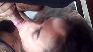 Greedy brunette enjoys her favorite treats eagerly