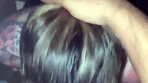 Sunburned girl gives deepthroat blowjob