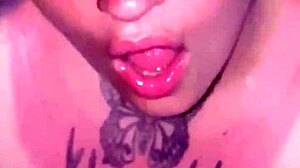 Sunburned girl gives deepthroat blowjob